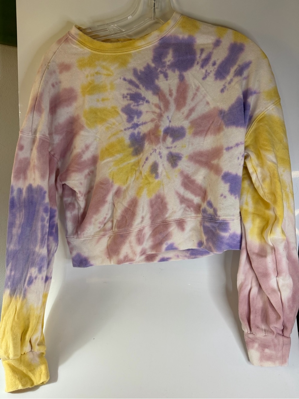 Hippie Rose Tie-Dye Cropped Sweatshirt - Purple, Yellow, Pink women’s size Small